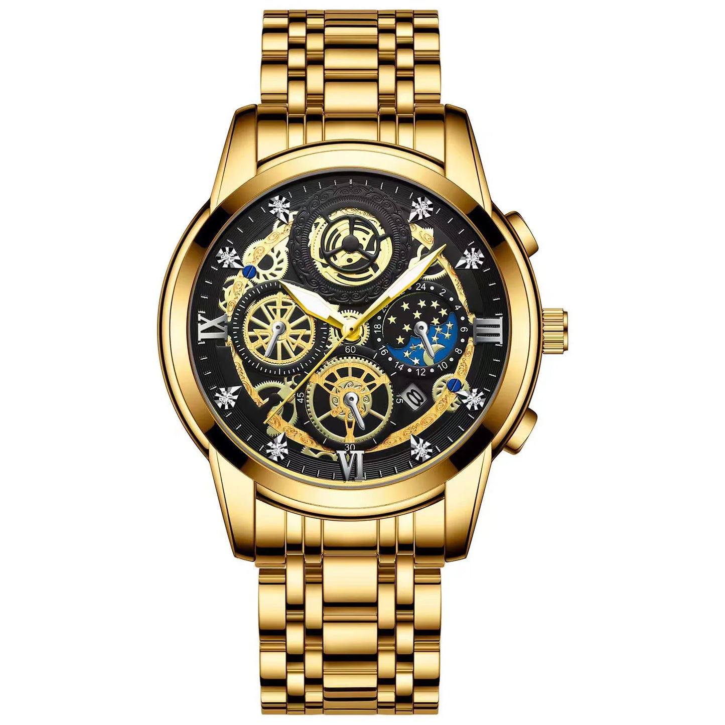 BINBOND B4010 Luxury Quartz Men Watch Stainless Steel Strap Luminous 30M Waterproof Business