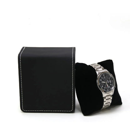 Black Single Watch Gift Box PU Leather with Pillow Wristwatch Display Case Organizer Clamshell Men