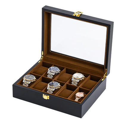 Handmade Wood Watch Box 6/10/12 Grids Display Case Jewelry Holder Storage Organizer
