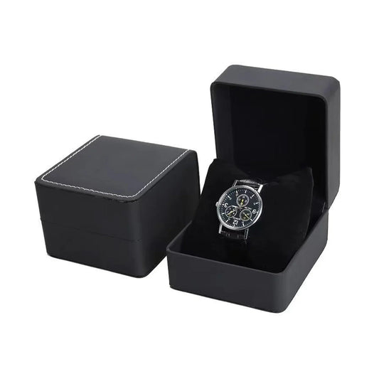 Black Single Watch Gift Box PU Leather with Pillow Wristwatch Display Case Organizer Clamshell Men
