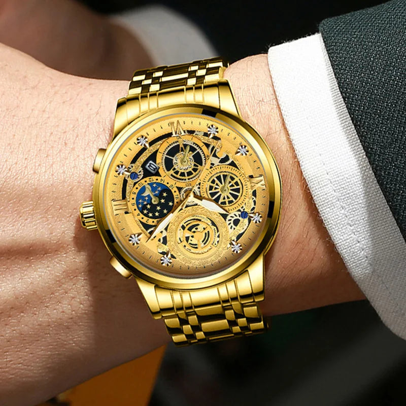 BINBOND B4010 Luxury Quartz Men Watch Stainless Steel Strap Luminous 30M Waterproof Business