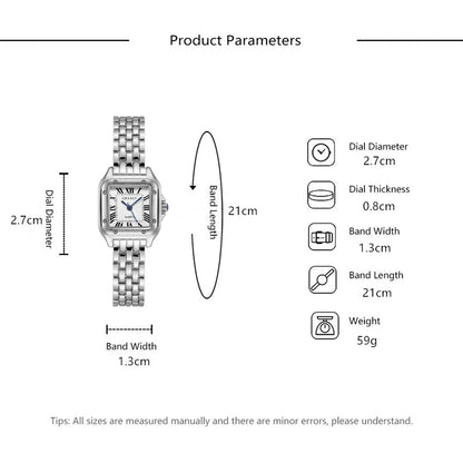 Women’s Square Quartz Watch – Gold Alloy Strap, Roman Dial