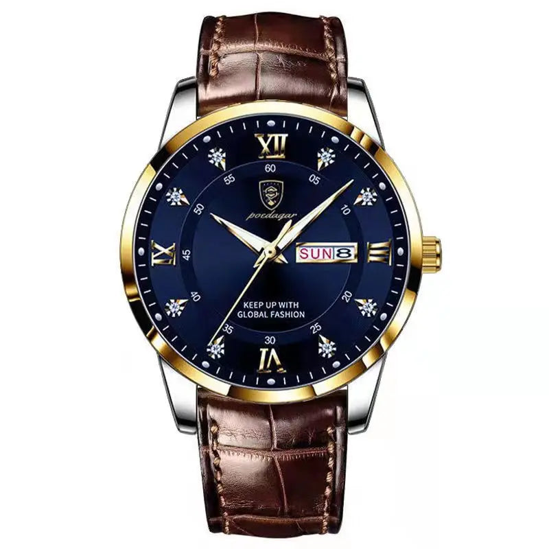 POEDAGAR Luxury Men Leather Quartz Watch Waterproof Luminous Sports Military
