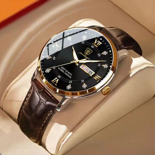 POEDAGAR Luxury Men Leather Quartz Watch Waterproof Luminous Sports Military