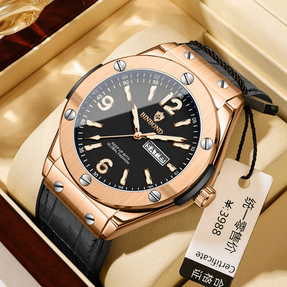 BINBOND Men’s Fashion Quartz Watch – Large Dial, Silicone Strap, Waterproof