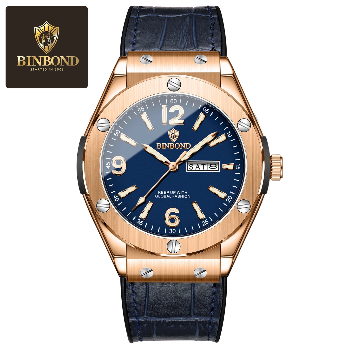 BINBOND Men’s Fashion Quartz Watch – Large Dial, Silicone Strap, Waterproof