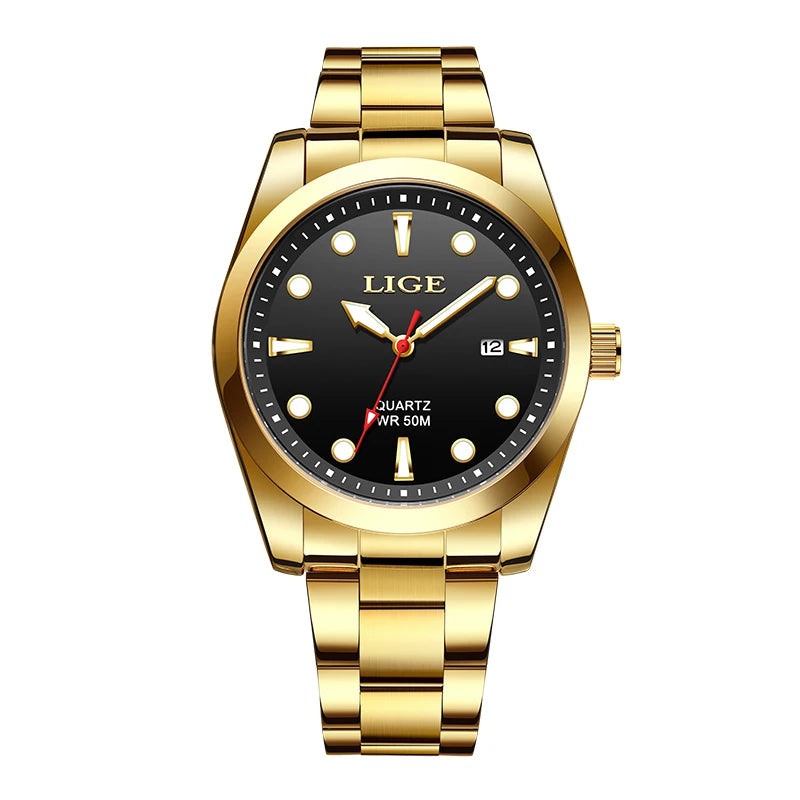 LIGE Men’s Luxury Quartz Watch – Stainless Steel, Calendar, Sport Style