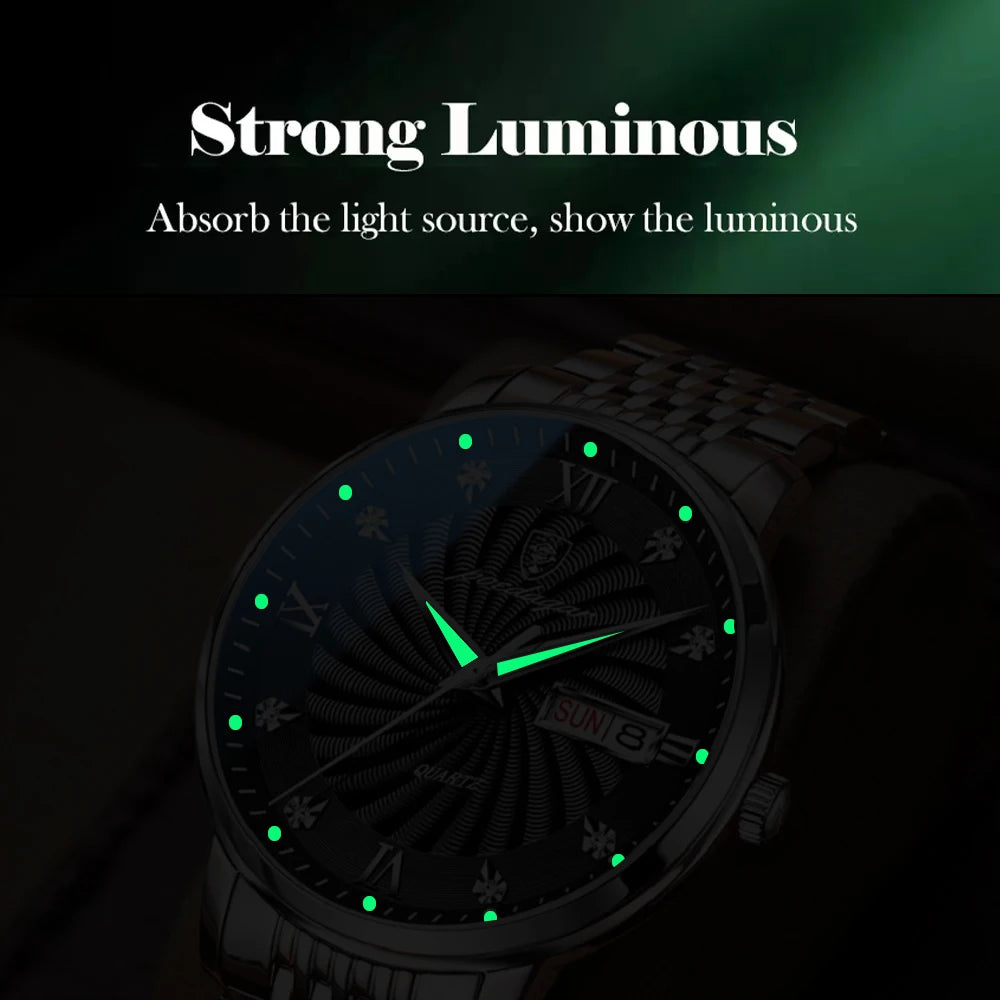 POEDAGAR Luxury Men's Quartz Watch Stainless Steel Waterproof Luminous Date Week