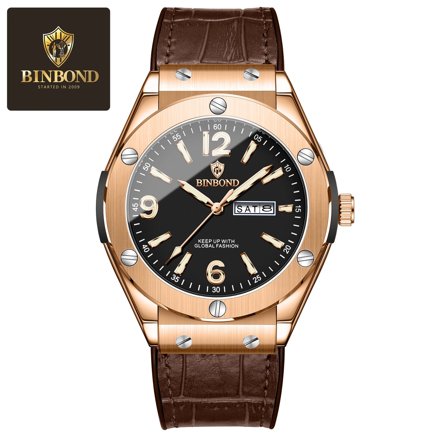 BINBOND Men’s Fashion Quartz Watch – Large Dial, Silicone Strap, Waterproof