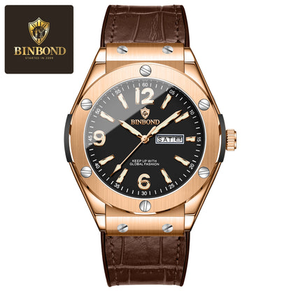 BINBOND Men’s Fashion Quartz Watch – Large Dial, Silicone Strap, Waterproof
