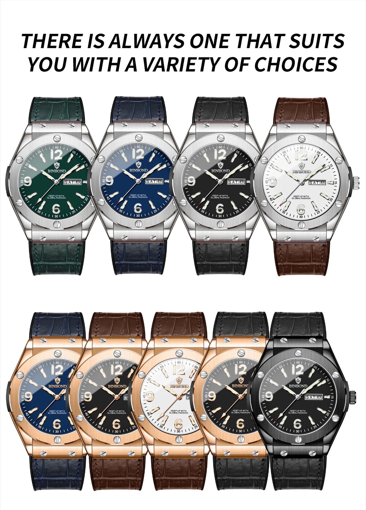 BINBOND Men’s Fashion Quartz Watch – Large Dial, Silicone Strap, Waterproof