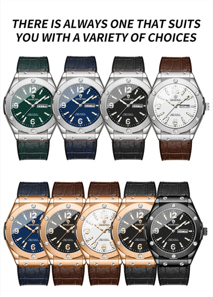 BINBOND Men’s Fashion Quartz Watch – Large Dial, Silicone Strap, Waterproof