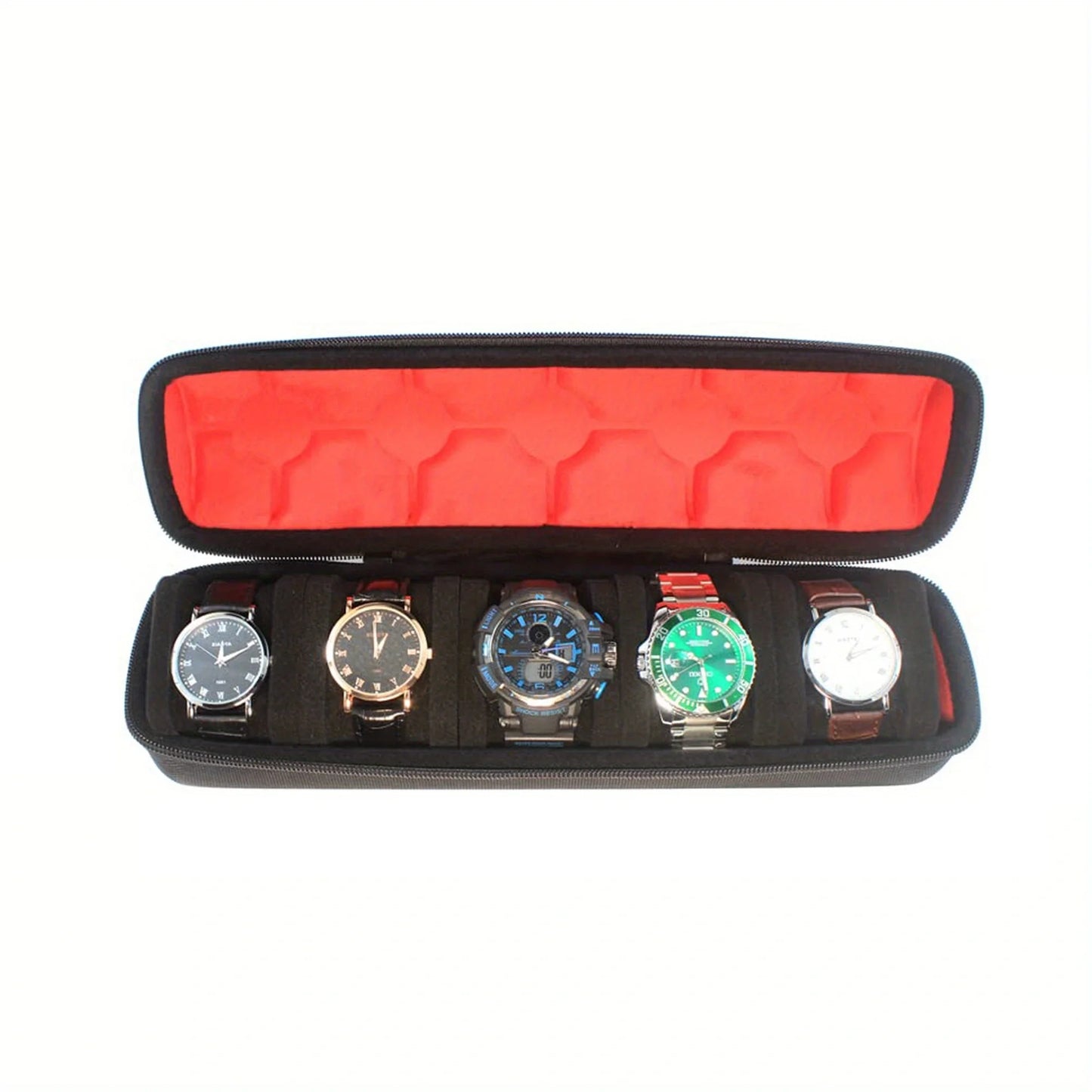 2/3/5 Slots Watch Travel Case Hard Watch Roll Organizer with Form-Fitting Pillow Red Microfiber Lining
