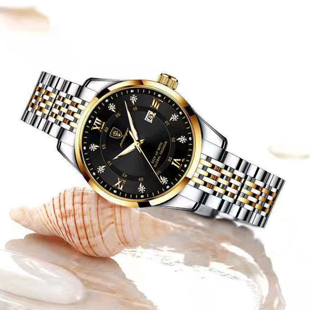 POEDAGAR Luxury Women's Quartz Watch Waterproof Luminous Date Stainless Steel Casual