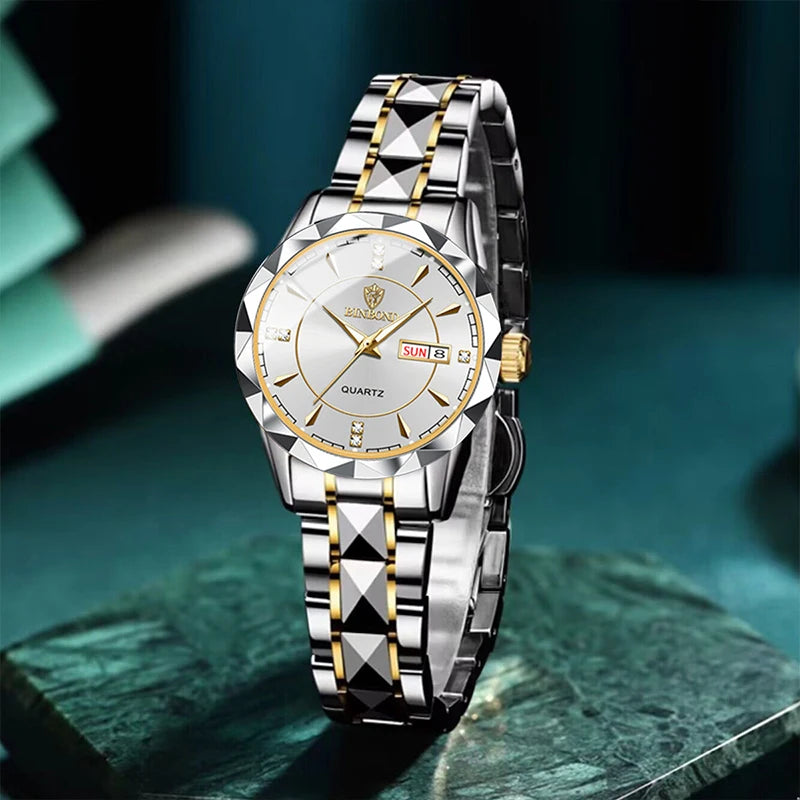 BINBOND Luxury Ladies Quartz Watch Stainless Waterproof Luminous Date Women Gift