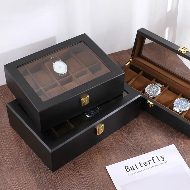 Handmade Wood Watch Box 6/10/12 Grids Display Case Jewelry Holder Storage Organizer