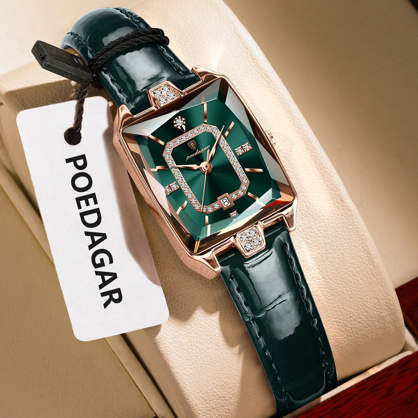 POEDAGAR Women’s Luxury Rectangle Quartz Watch – Leather Strap