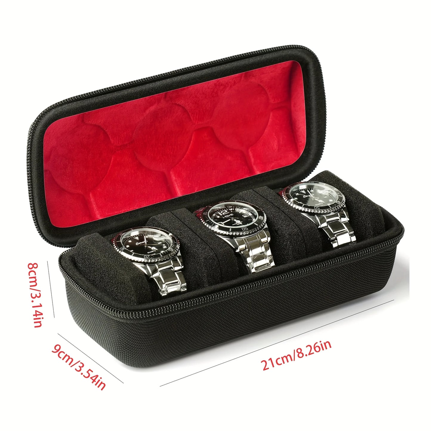 2/3/5 Slots Watch Travel Case Hard Watch Roll Organizer with Form-Fitting Pillow Red Microfiber Lining