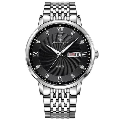 POEDAGAR Luxury Men's Quartz Watch Stainless Steel Waterproof Luminous Date Week
