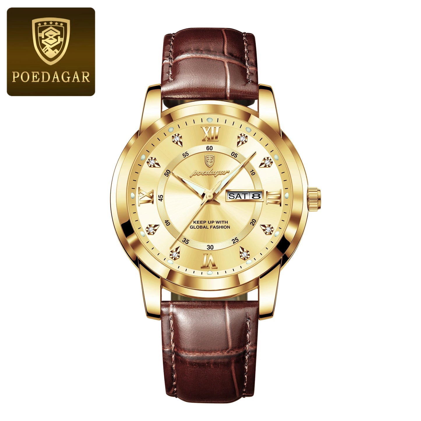 POEDAGAR Luxury Men's Quartz Leather Watch Waterproof Luminous