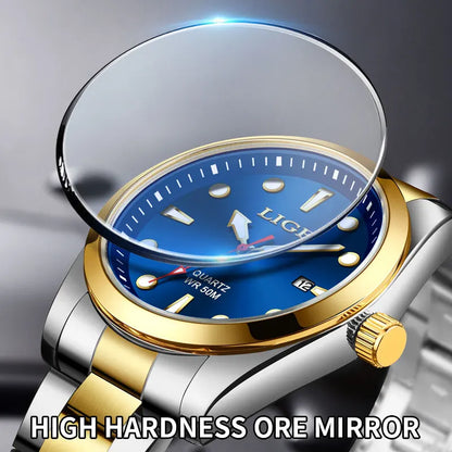 LIGE Men’s Luxury Quartz Watch – Stainless Steel, Calendar, Sport Style