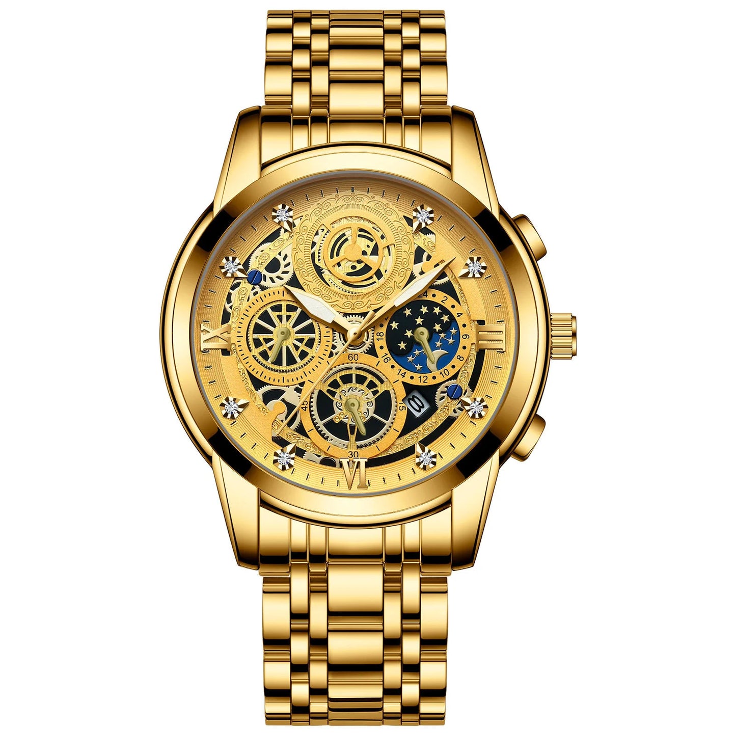 BINBOND B4010 Luxury Quartz Men Watch Stainless Steel Strap Luminous 30M Waterproof Business