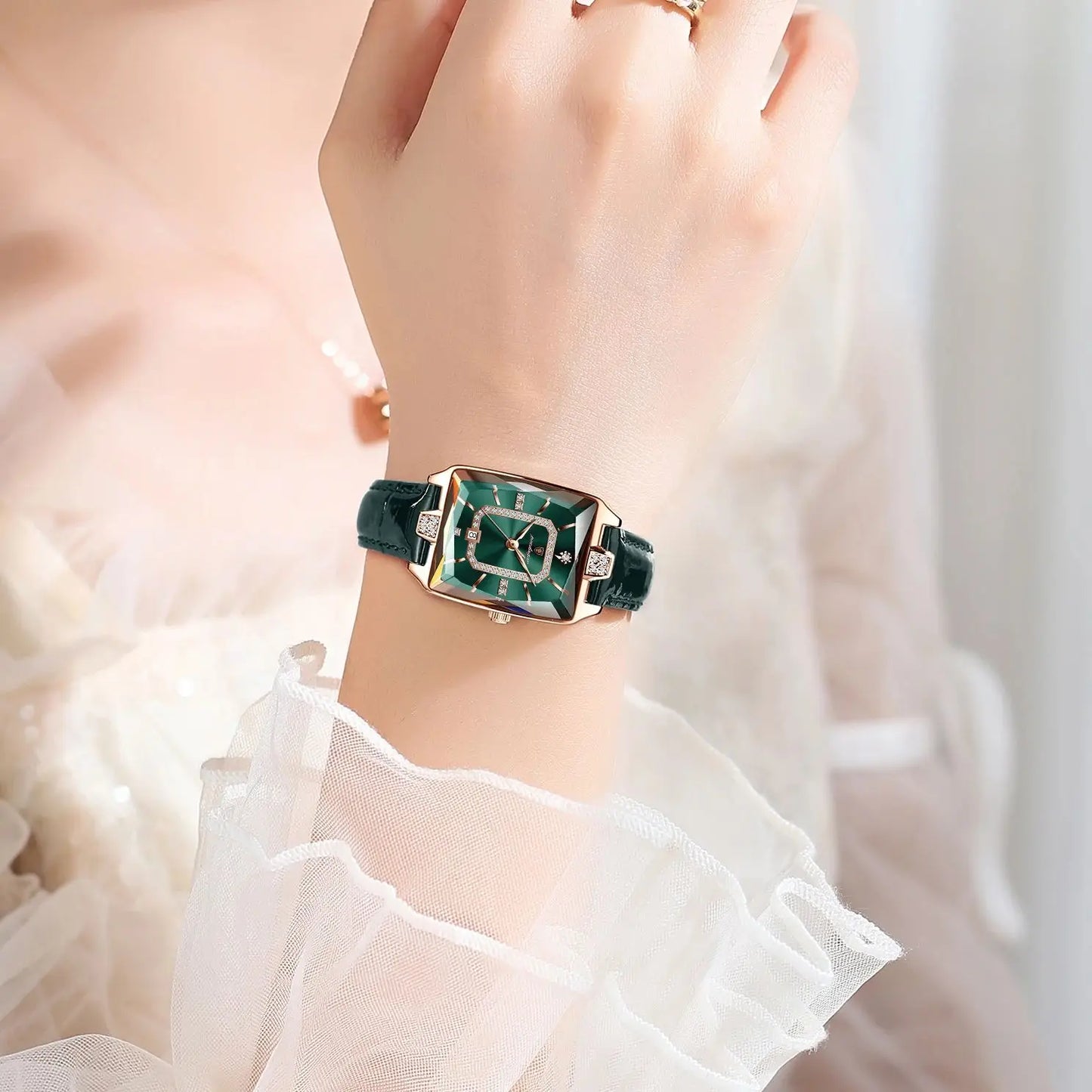 POEDAGAR Women’s Luxury Rectangle Quartz Watch – Leather Strap