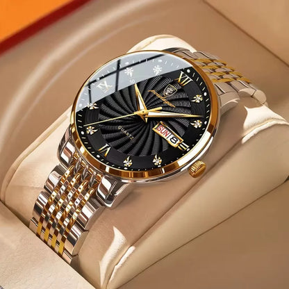 POEDAGAR Luxury Men's Quartz Watch Stainless Steel Waterproof Luminous Date Week