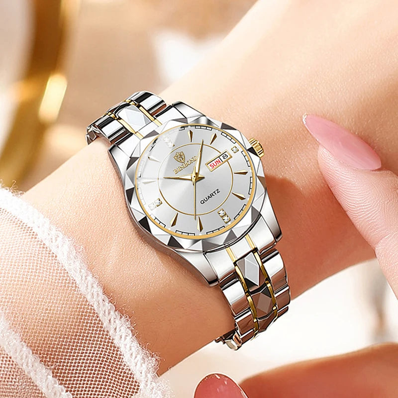 BINBOND Luxury Ladies Quartz Watch Stainless Waterproof Luminous Date Women Gift