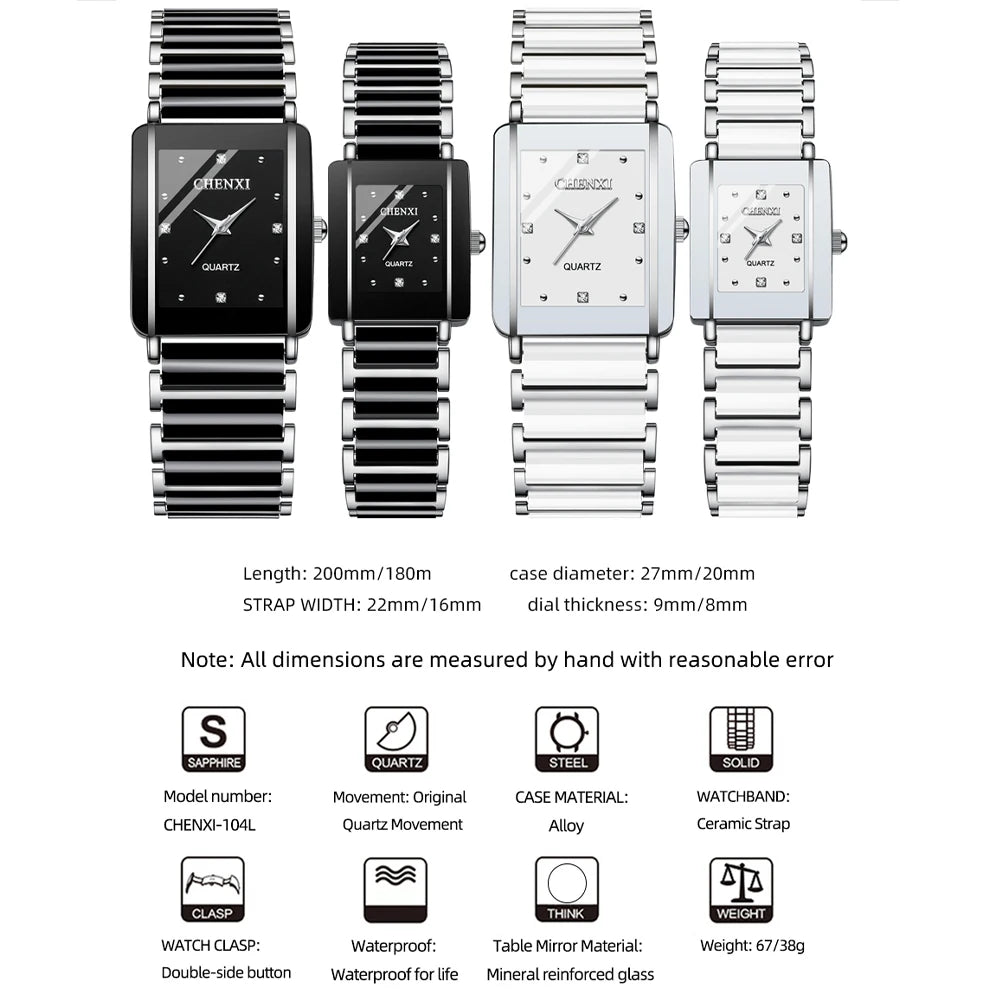 CHENXI Couple’s Luxury Waterproof Watches – Ceramics & Metal Strap
