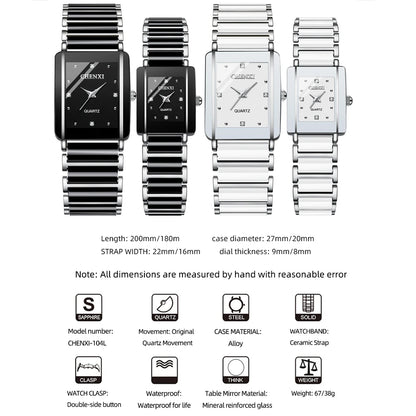 CHENXI Couple’s Luxury Waterproof Watches – Ceramics & Metal Strap