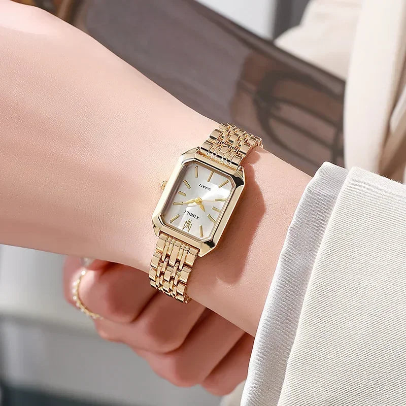 Women’s Rose Gold Quartz Watch – Square Dial, Stainless Steel