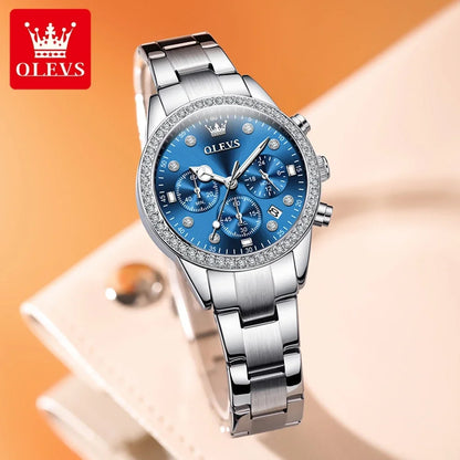 OLEVS Original Women’s Stainless Steel Quartz Watch – Waterproof, Auto Date
