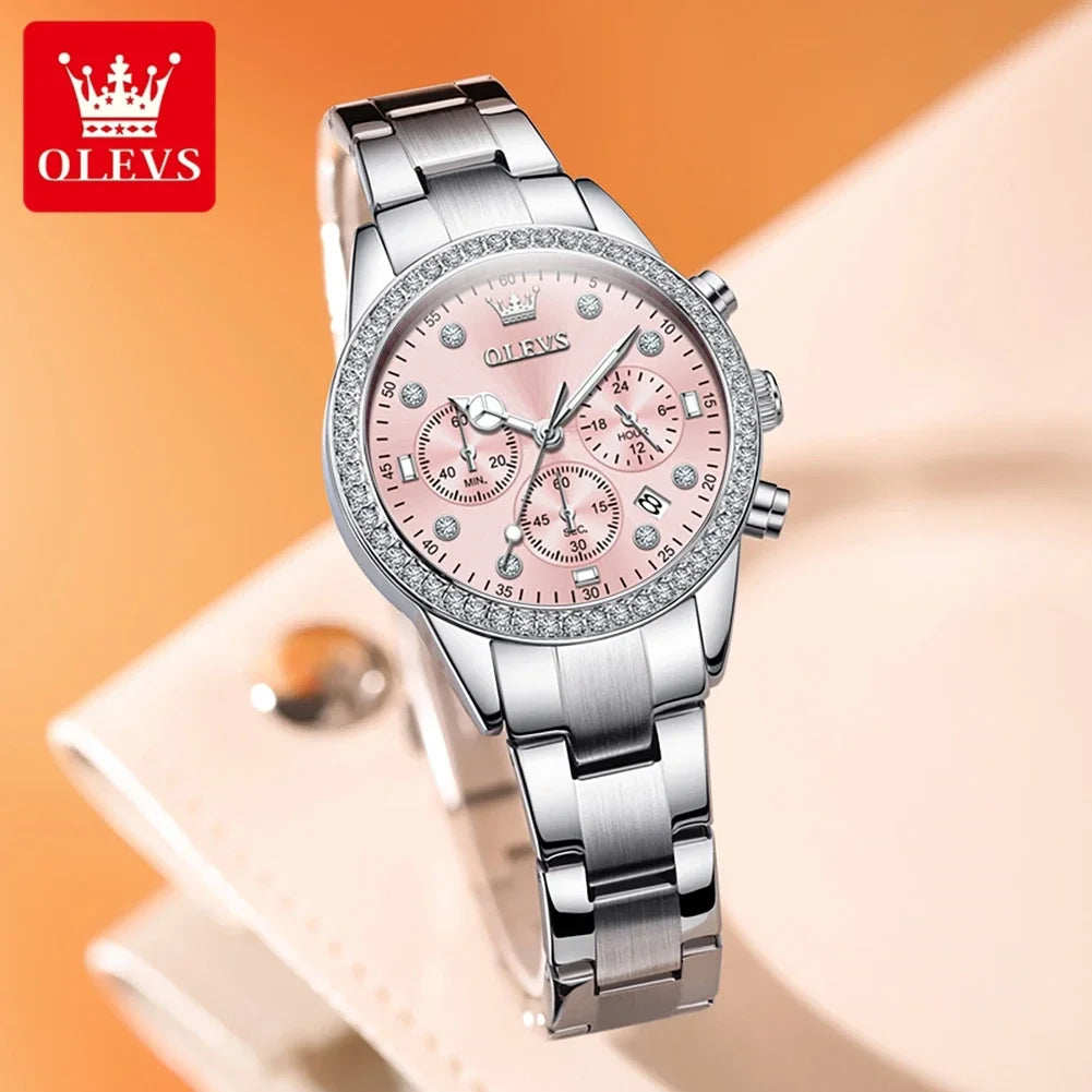 OLEVS Original Women’s Stainless Steel Quartz Watch – Waterproof, Auto Date