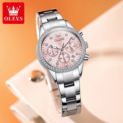 OLEVS Original Women’s Stainless Steel Quartz Watch – Waterproof, Auto Date