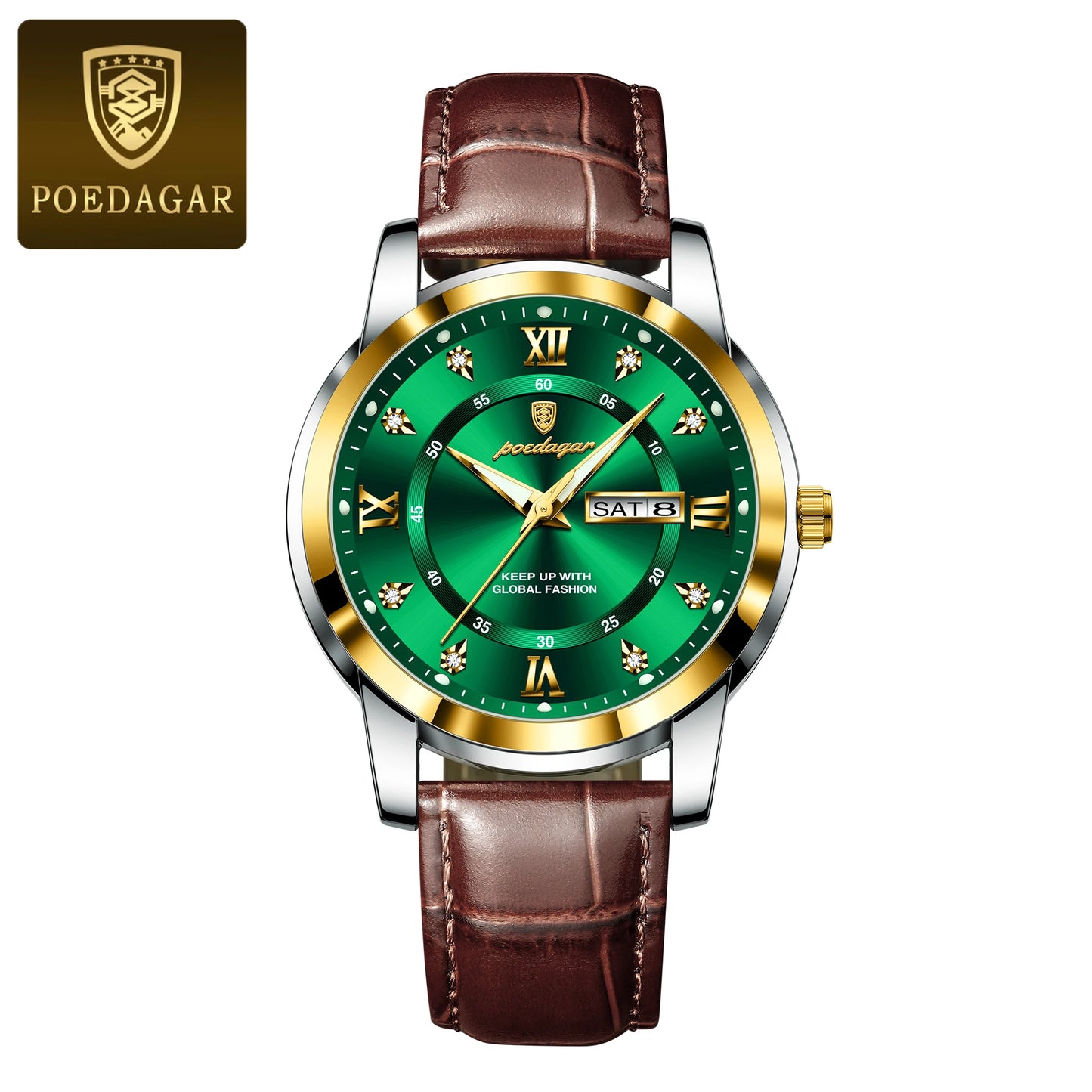 POEDAGAR Luxury Men's Quartz Leather Watch Waterproof Luminous