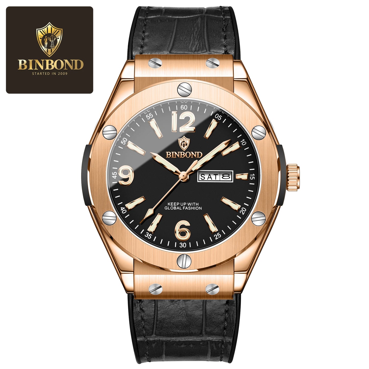 BINBOND Men’s Fashion Quartz Watch – Large Dial, Silicone Strap, Waterproof