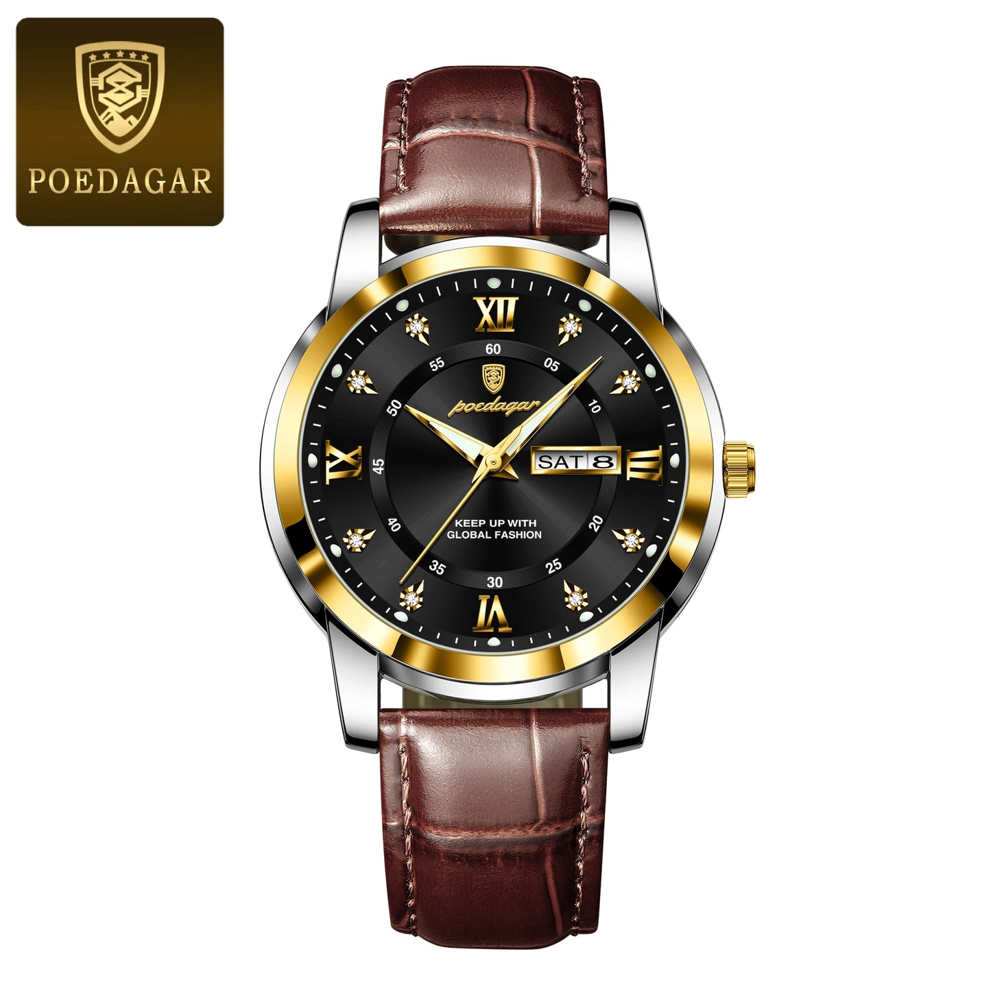 POEDAGAR Luxury Men's Quartz Leather Watch Waterproof Luminous