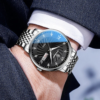 POEDAGAR Luxury Men's Quartz Watch Stainless Steel Waterproof Luminous Date Week
