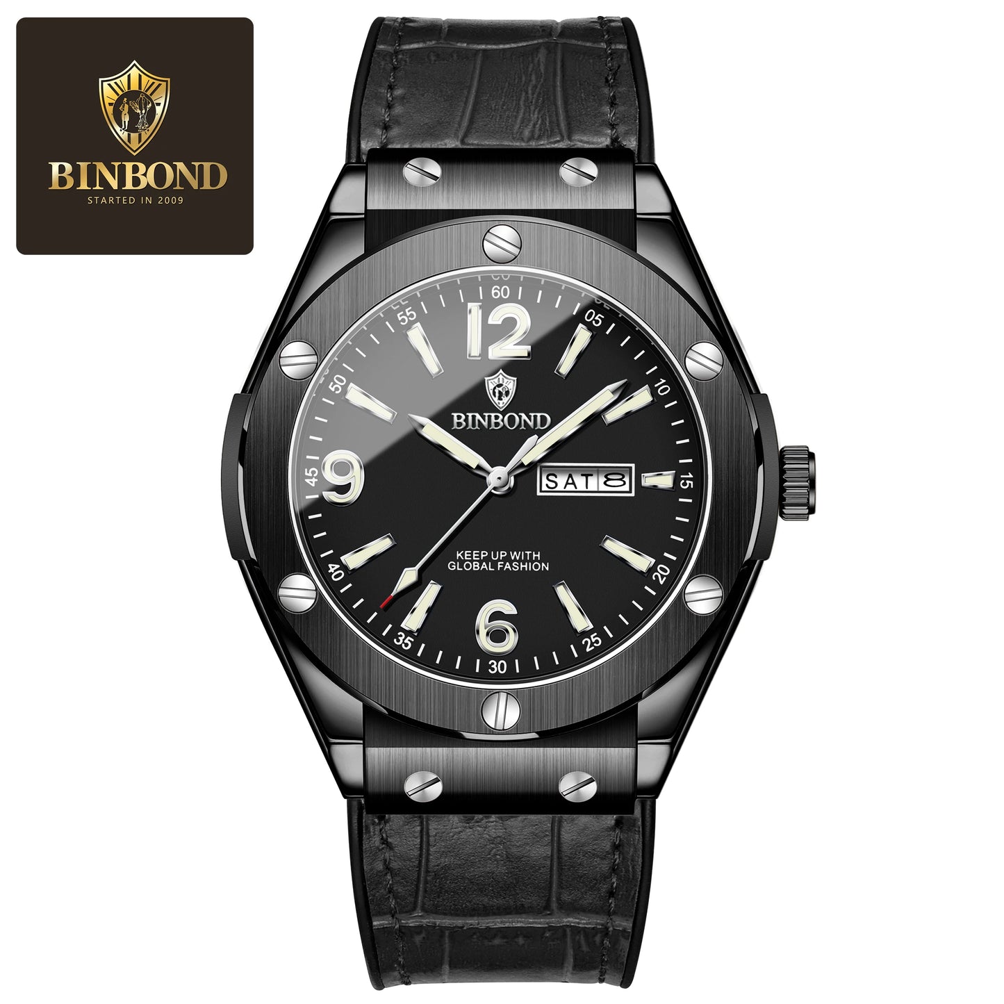 BINBOND Men’s Fashion Quartz Watch – Large Dial, Silicone Strap, Waterproof