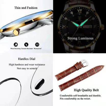POEDAGAR Luxury Men Leather Quartz Watch Waterproof Luminous Sports Military