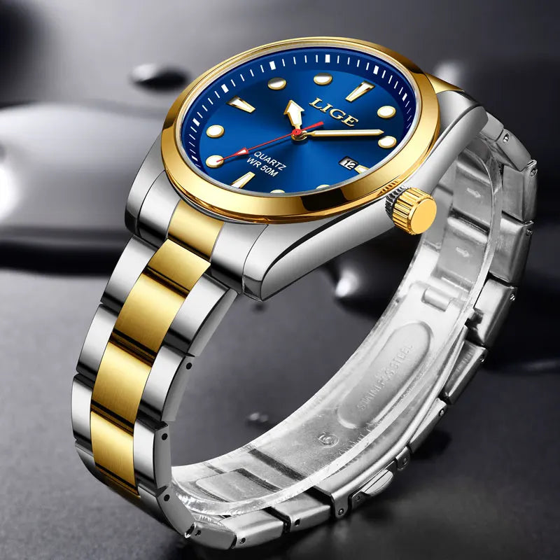 LIGE Men’s Luxury Quartz Watch – Stainless Steel, Calendar, Sport Style