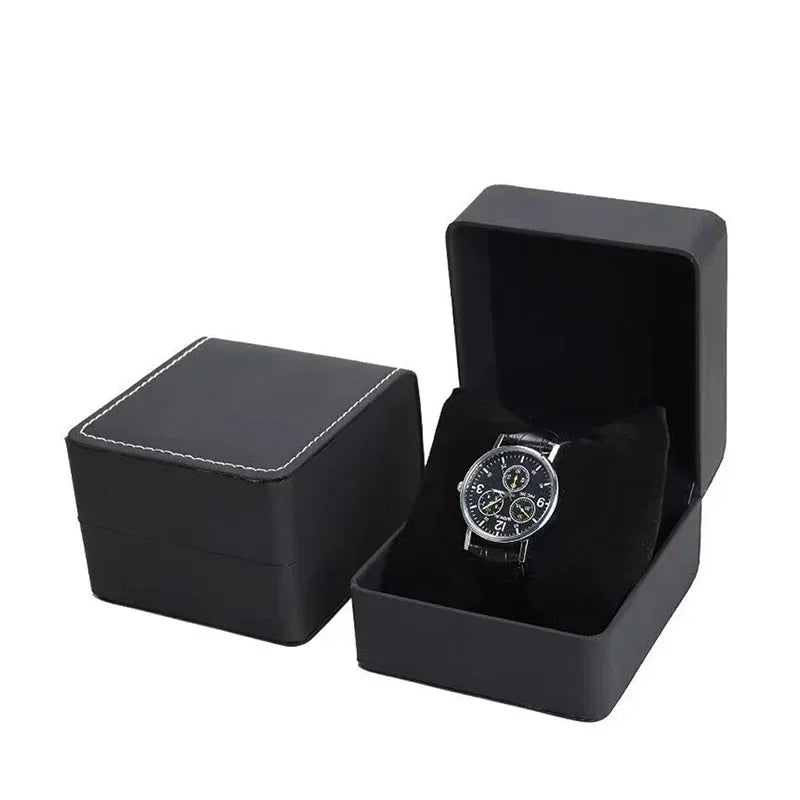 Black Single Watch Gift Box PU Leather with Pillow Wristwatch Display Case Organizer Clamshell Men