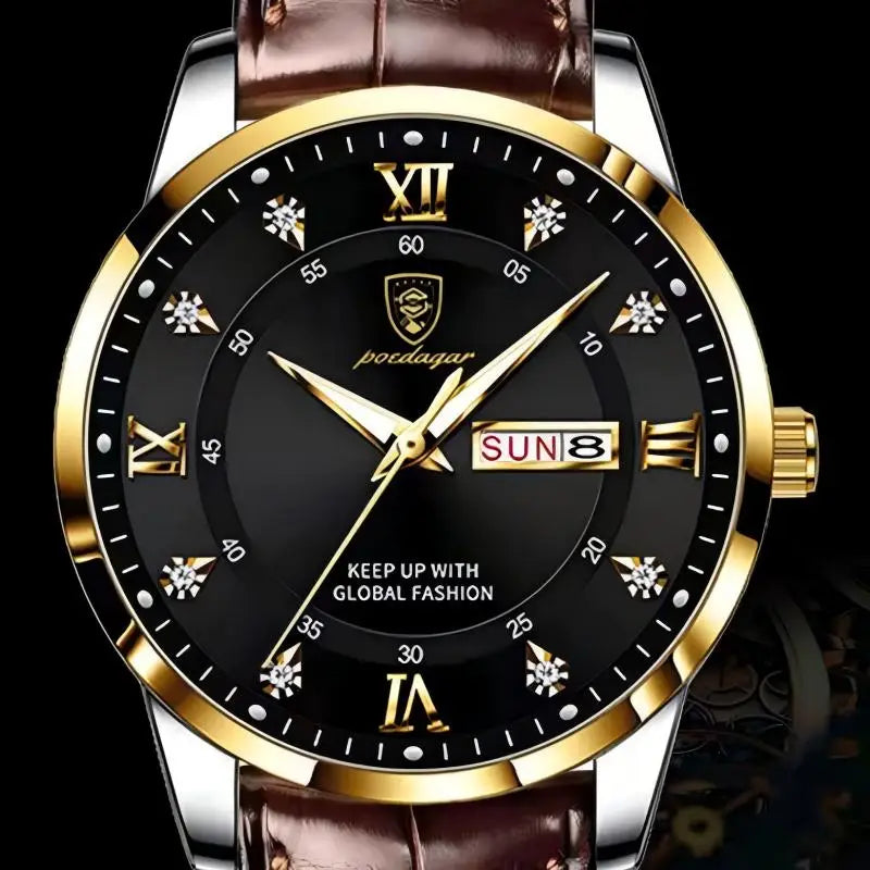 POEDAGAR Luxury Men Leather Quartz Watch Waterproof Luminous Sports Military