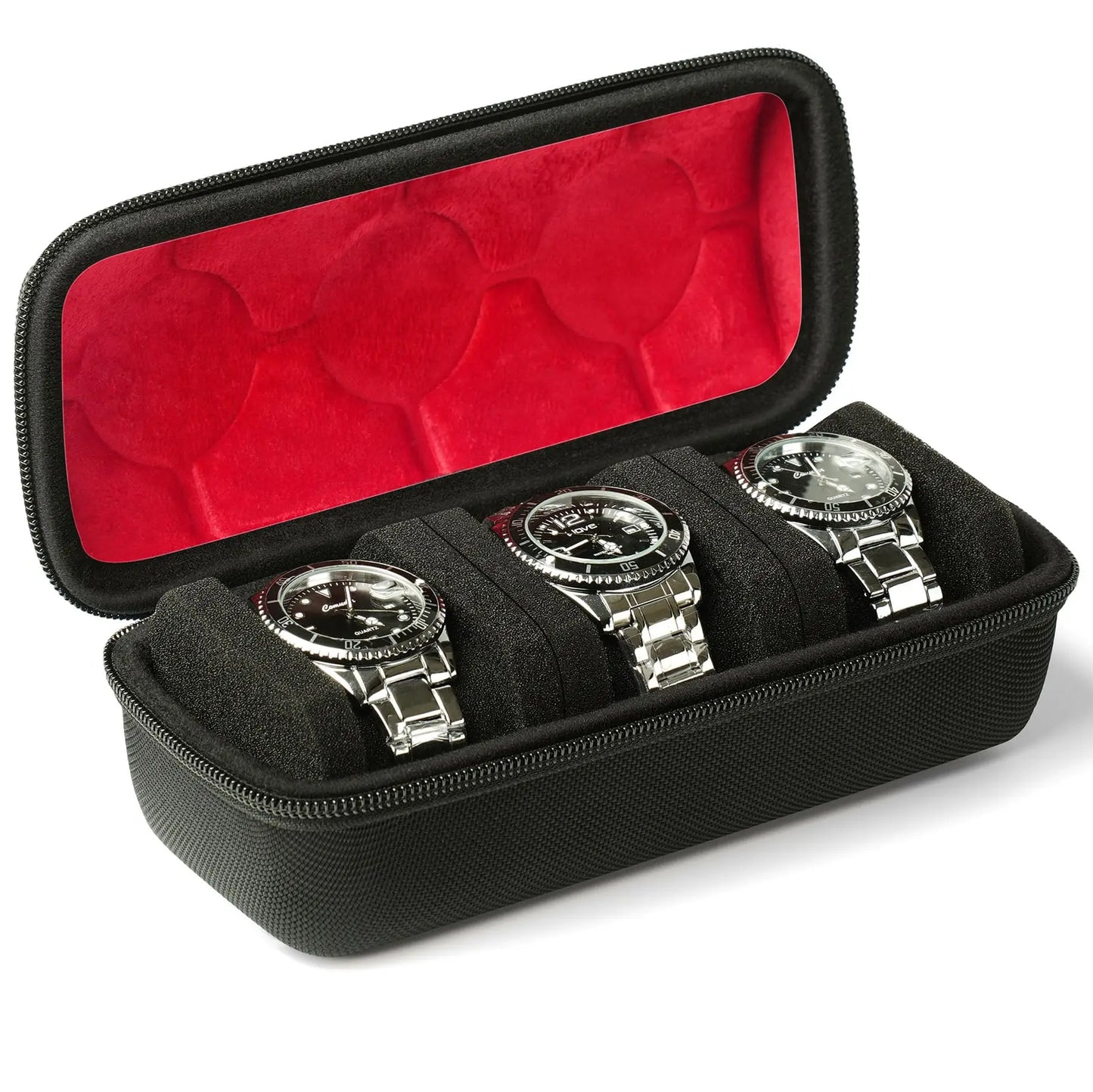 2/3/5 Slots Watch Travel Case Hard Watch Roll Organizer with Form-Fitting Pillow Red Microfiber Lining