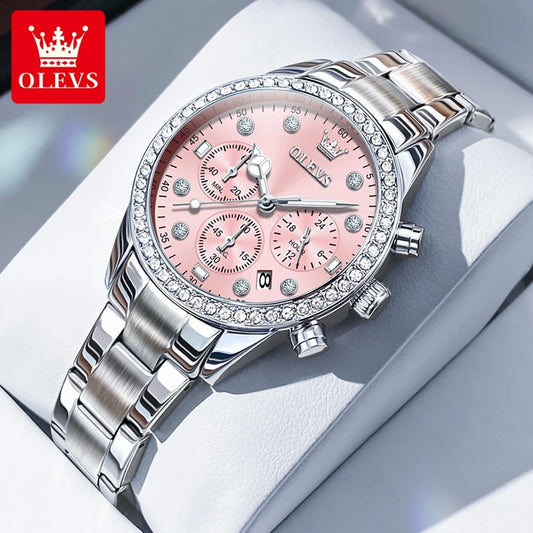 OLEVS Original Women’s Stainless Steel Quartz Watch – Waterproof, Auto Date